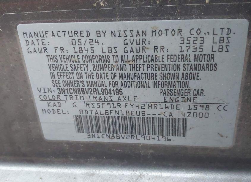 Photo 9 of 2024 Nissan Versa 1.6 S (VIN 3N1CN8BV2RL904196)