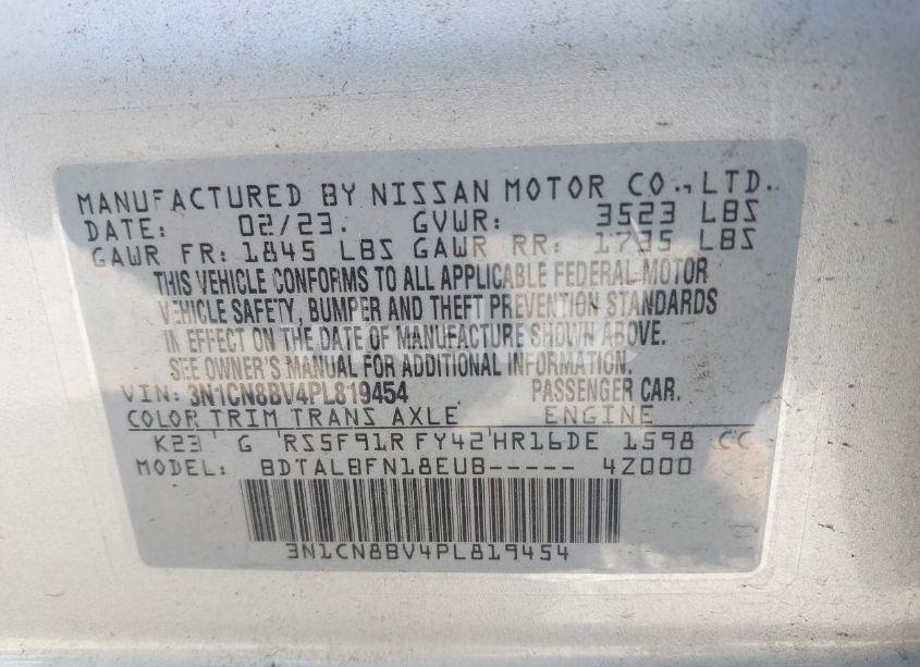 Photo 9 of 2023 Nissan Versa S 5-SPEED MANUAL TRANSMISSION (VIN 3N1CN8BV4PL819454)