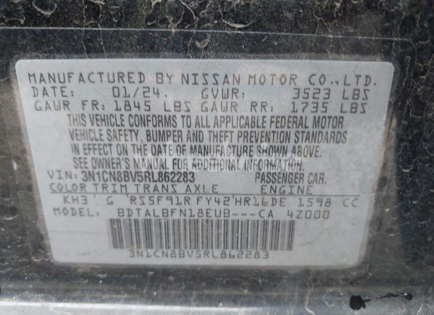 Photo 9 of 2024 Nissan Versa 1.6 S (VIN 3N1CN8BV5RL862283)