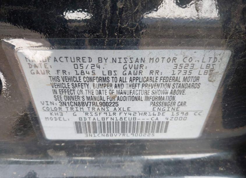 Photo 9 of 2024 Nissan Versa 1.6 S (VIN 3N1CN8BV7RL900225)