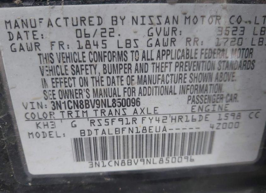 Photo 9 of 2022 Nissan Versa S 5-SPEED MANUAL TRANSMISSION (VIN 3N1CN8BV9NL850096)