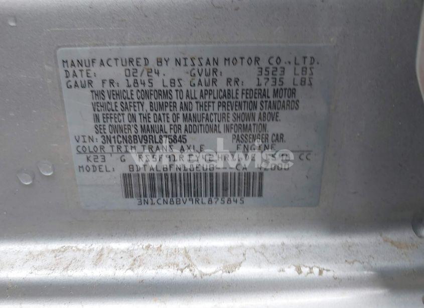 Photo 9 of 2024 Nissan Versa 1.6 S (VIN 3N1CN8BV9RL875845)