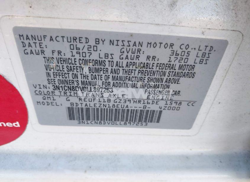 Photo 9 of 2020 Nissan Versa S XTRONIC CVT (VIN 3N1CN8DV0LL897253)