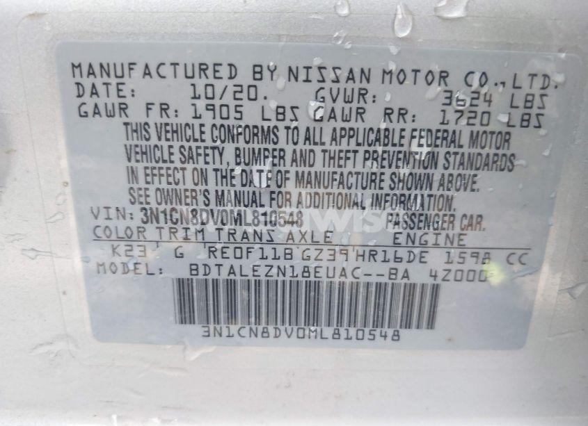 Photo 9 of 2021 Nissan Versa S XTRONIC CVT (VIN 3N1CN8DV0ML810548)
