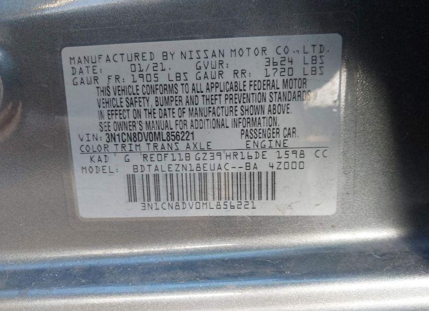 Photo 9 of 2021 Nissan Versa S XTRONIC CVT (VIN 3N1CN8DV0ML856221)