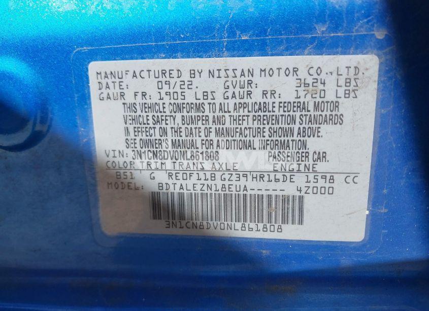 Photo 9 of 2022 Nissan Versa 1.6 S XTRONIC CVT (VIN 3N1CN8DV0NL861808)