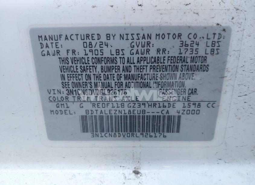 Photo 9 of 2024 Nissan Versa 1.6 S (VIN 3N1CN8DV0RL926176)