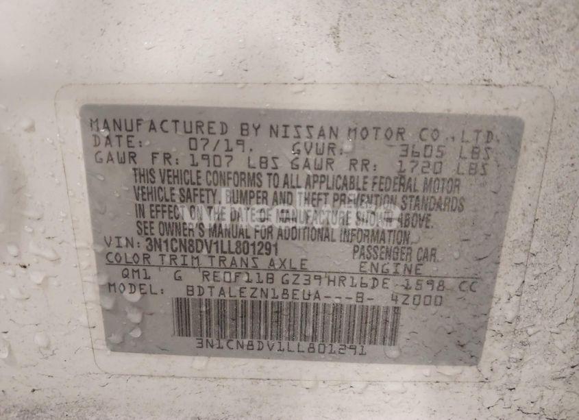 Photo 9 of 2020 Nissan Versa S XTRONIC CVT (VIN 3N1CN8DV1LL801291)