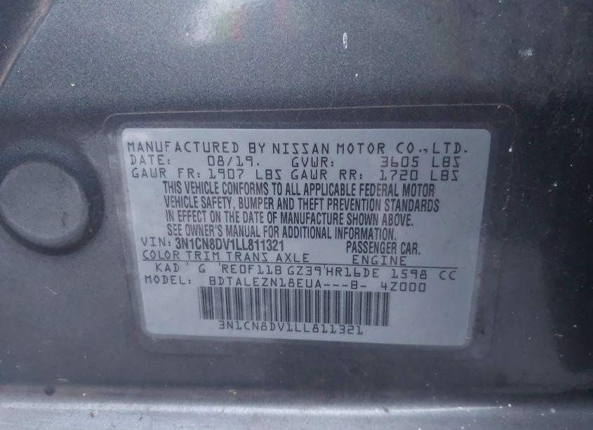 Photo 9 of 2020 Nissan Versa S XTRONIC CVT (VIN 3N1CN8DV1LL811321)