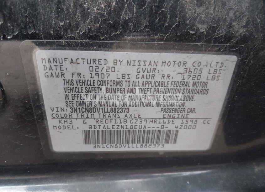 Photo 9 of 2020 Nissan Versa S XTRONIC CVT (VIN 3N1CN8DV1LL882373)