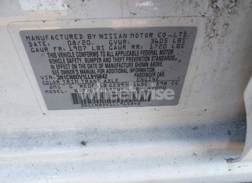 Photo 9 of 2020 Nissan Versa S XTRONIC CVT (VIN 3N1CN8DV1LL915842)