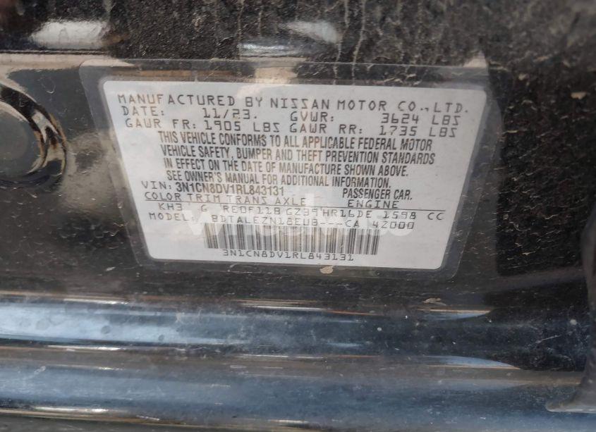 Photo 9 of 2024 Nissan Versa 1.6 S (VIN 3N1CN8DV1RL843131)