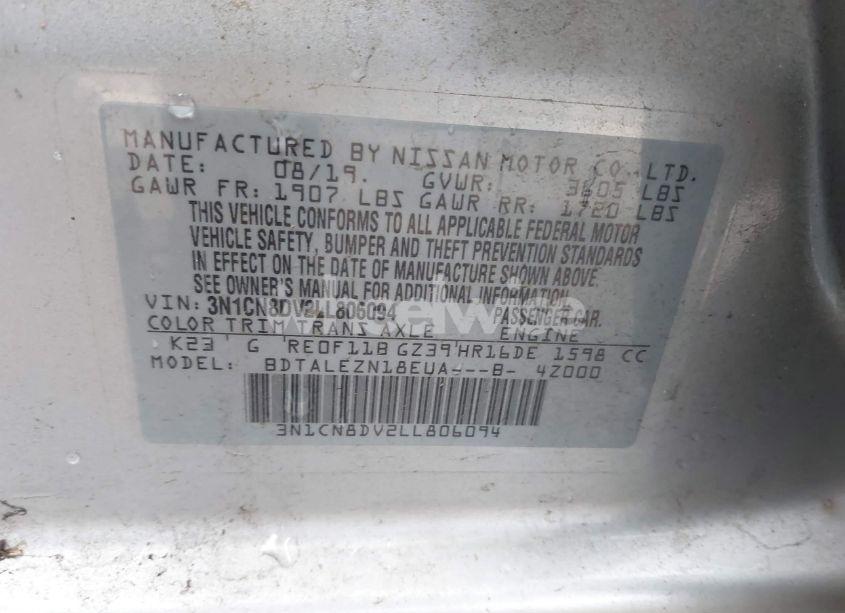 Photo 9 of 2020 Nissan Versa S XTRONIC CVT (VIN 3N1CN8DV2LL806094)
