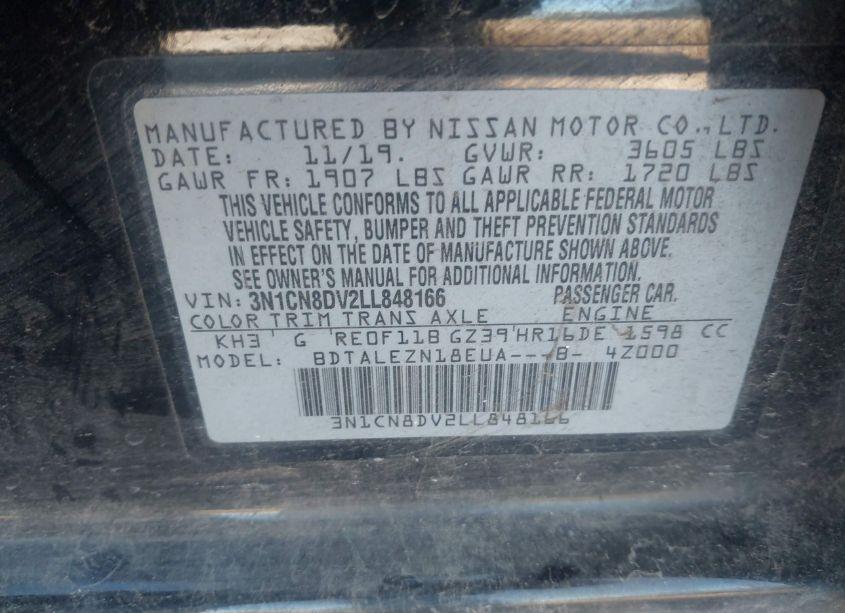 Photo 9 of 2020 Nissan Versa S XTRONIC CVT (VIN 3N1CN8DV2LL848166)