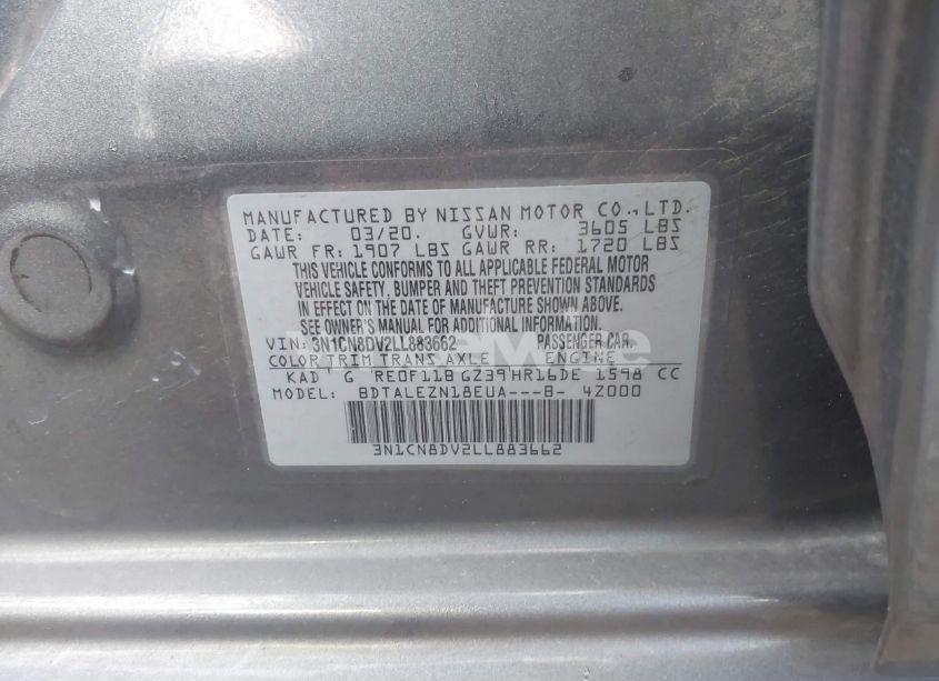 Photo 9 of 2020 Nissan Versa S XTRONIC CVT (VIN 3N1CN8DV2LL883662)