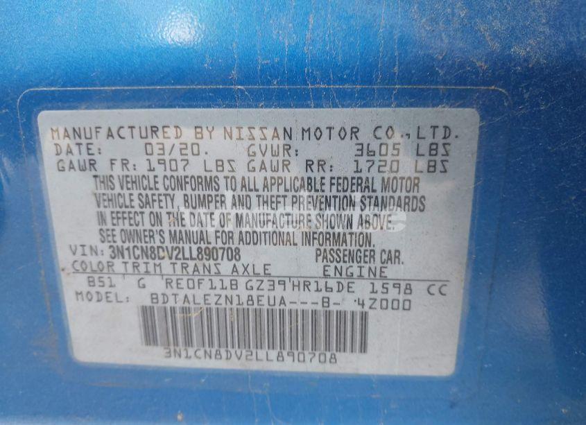 Photo 9 of 2020 Nissan Versa S XTRONIC CVT (VIN 3N1CN8DV2LL890708)