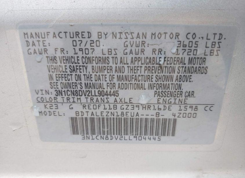 Photo 9 of 2020 Nissan Versa S XTRONIC CVT (VIN 3N1CN8DV2LL904445)
