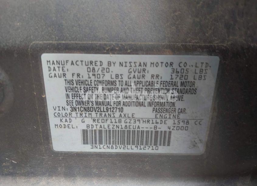 Photo 9 of 2020 Nissan Versa S XTRONIC CVT (VIN 3N1CN8DV2LL912710)