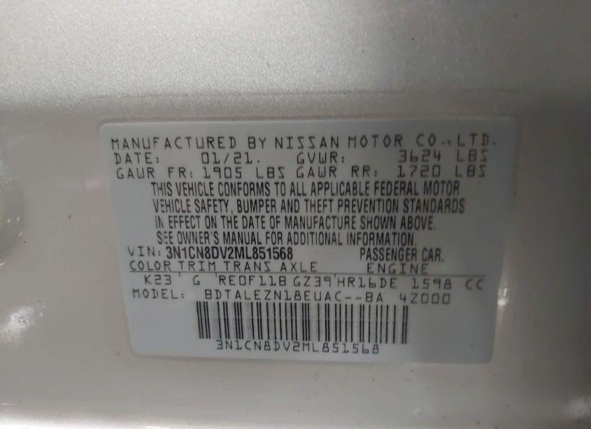 Photo 9 of 2021 Nissan Versa S XTRONIC CVT (VIN 3N1CN8DV2ML851568)
