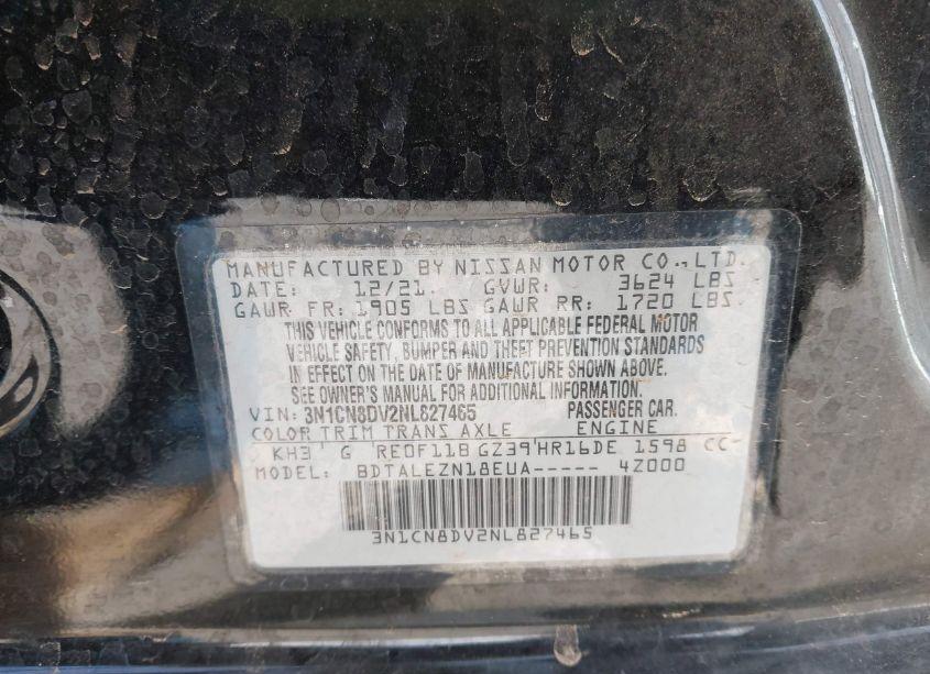 Photo 9 of 2022 Nissan Versa 1.6 S XTRONIC CVT (VIN 3N1CN8DV2NL827465)