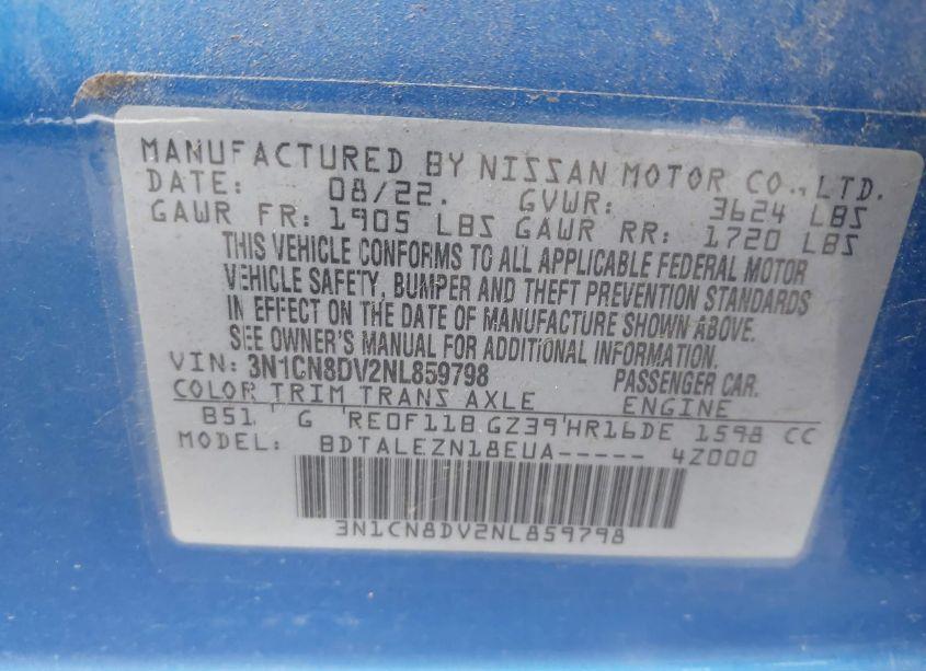 Photo 9 of 2022 Nissan Versa 1.6 S XTRONIC CVT (VIN 3N1CN8DV2NL859798)