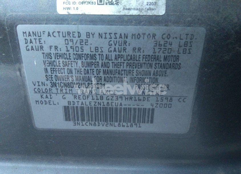 Photo 9 of 2022 Nissan Versa 1.6 S XTRONIC CVT (VIN 3N1CN8DV2NL861891)