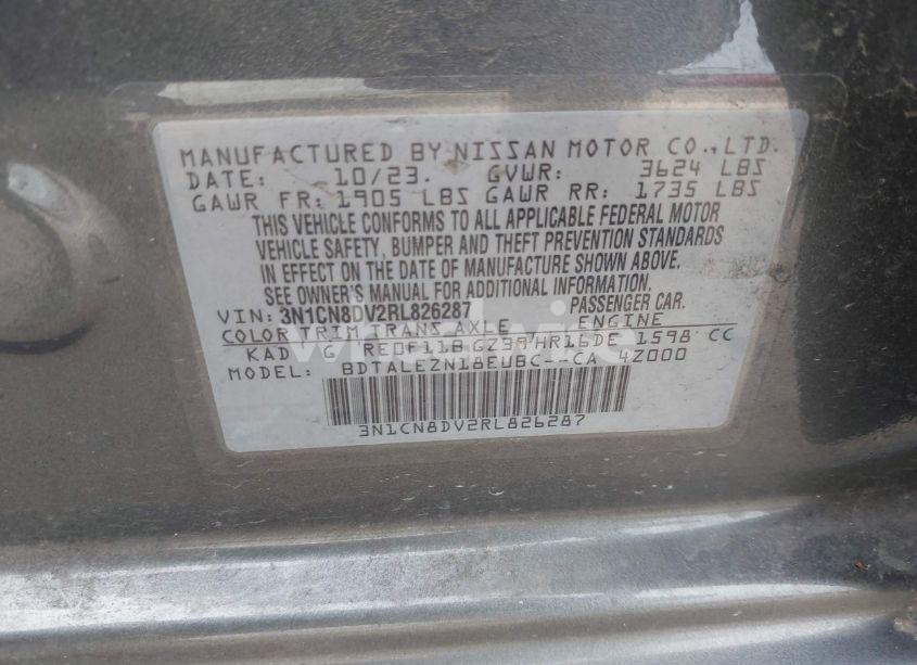 Photo 9 of 2024 Nissan Versa 1.6 S (VIN 3N1CN8DV2RL826287)