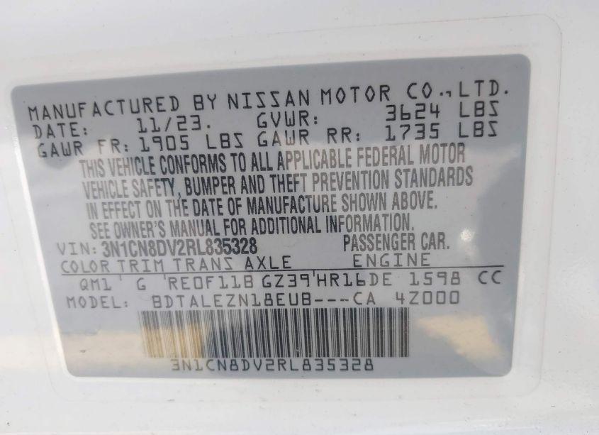 Photo 9 of 2024 Nissan Versa 1.6 S (VIN 3N1CN8DV2RL835328)