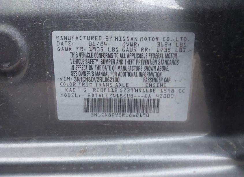 Photo 9 of 2024 Nissan Versa 1.6 S (VIN 3N1CN8DV2RL862190)