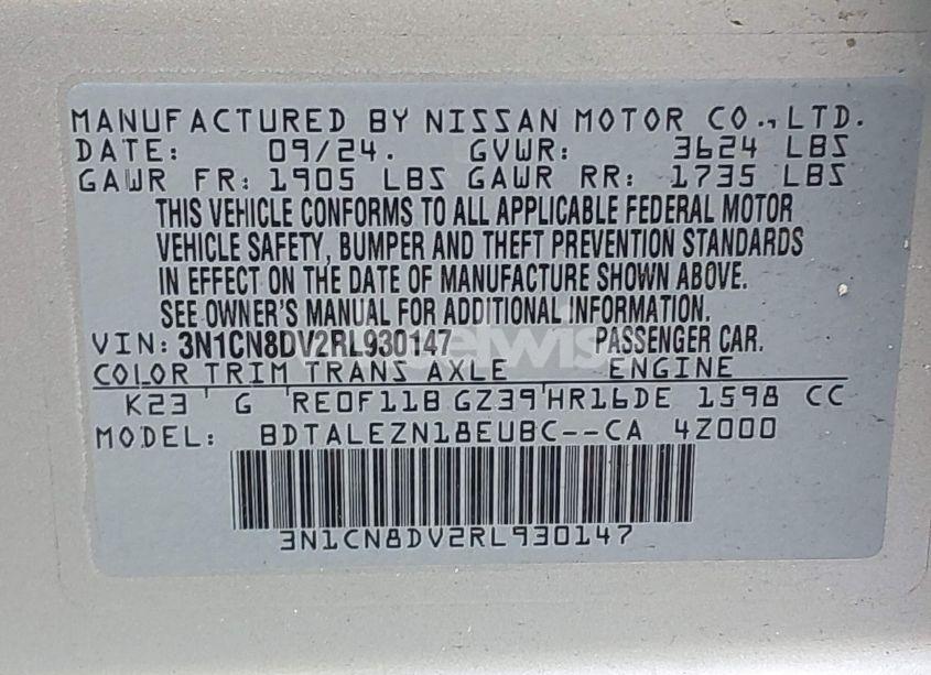 Photo 9 of 2024 Nissan Versa 1.6 S (VIN 3N1CN8DV2RL930147)