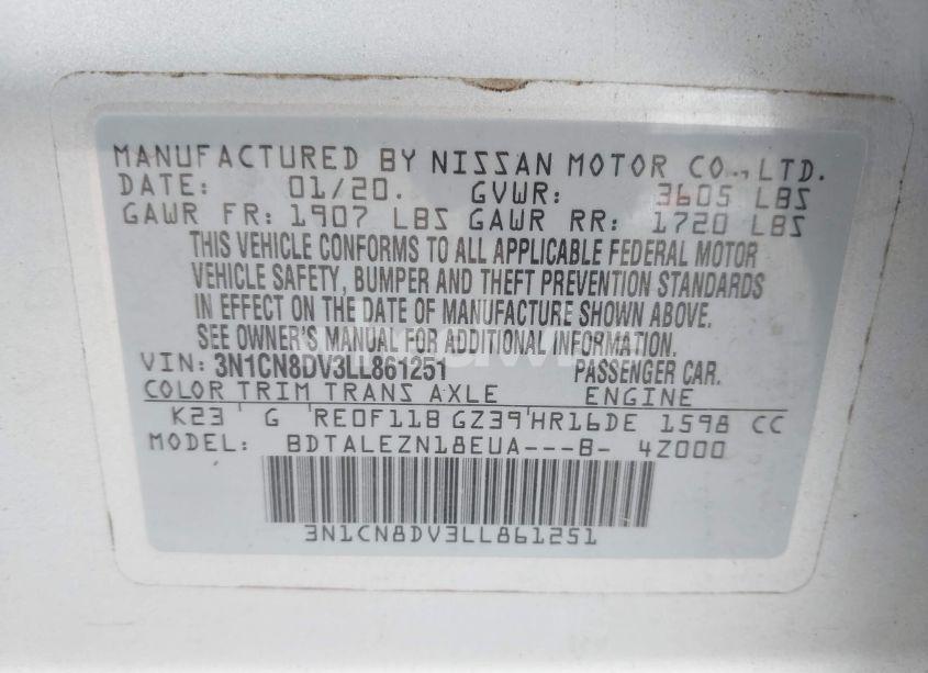 Photo 9 of 2020 Nissan Versa S XTRONIC CVT (VIN 3N1CN8DV3LL861251)