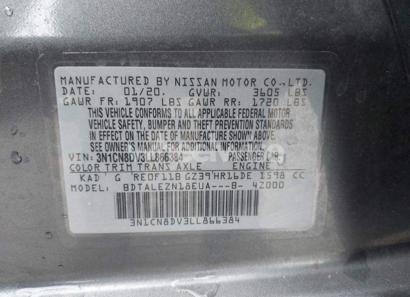 Photo 9 of 2020 Nissan Versa S XTRONIC CVT (VIN 3N1CN8DV3LL866384)