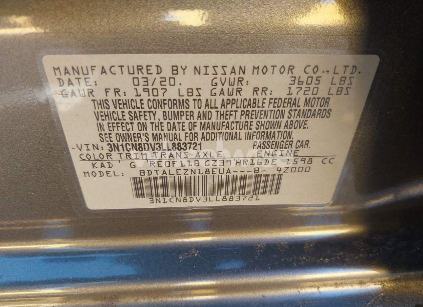 Photo 9 of 2020 Nissan Versa S XTRONIC CVT (VIN 3N1CN8DV3LL883721)