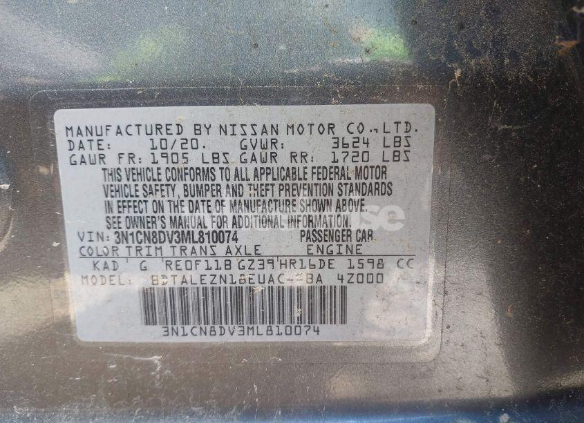 Photo 9 of 2021 Nissan Versa S XTRONIC CVT (VIN 3N1CN8DV3ML810074)