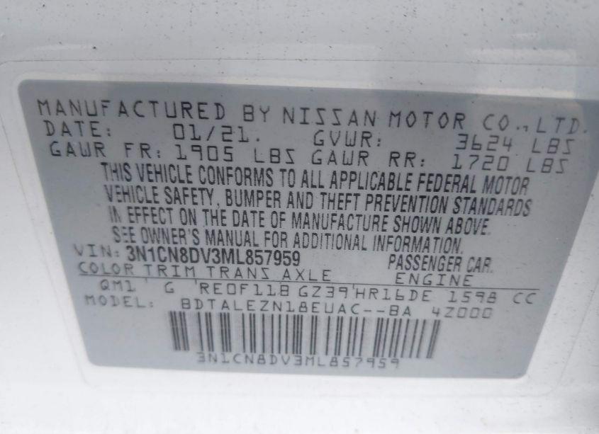 Photo 9 of 2021 Nissan Versa S XTRONIC CVT (VIN 3N1CN8DV3ML857959)