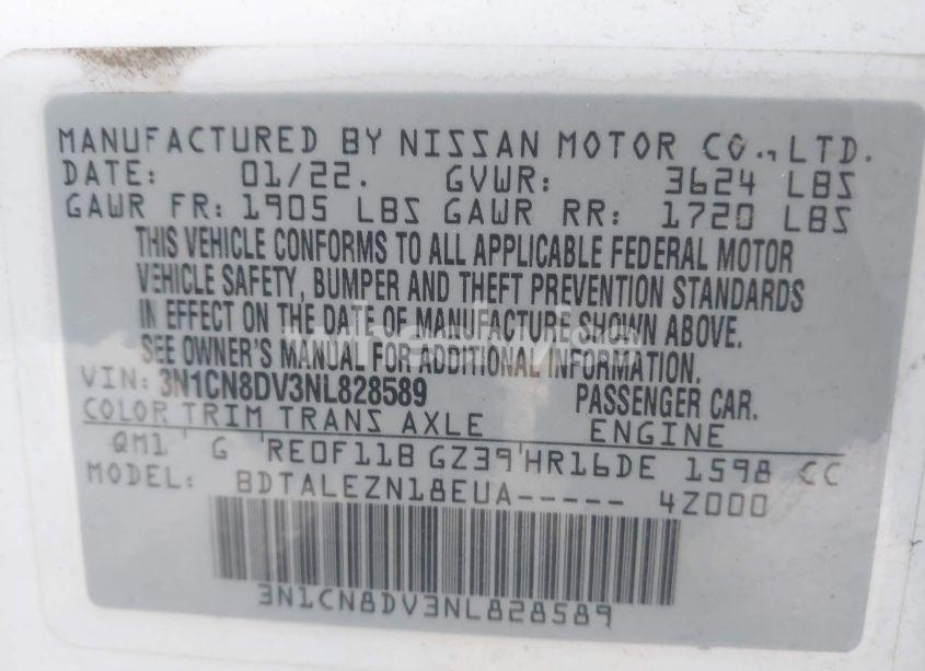 Photo 9 of 2022 Nissan Versa 1.6 S XTRONIC CVT (VIN 3N1CN8DV3NL828589)