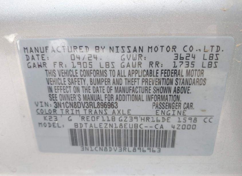 Photo 9 of 2024 Nissan Versa 1.6 S (VIN 3N1CN8DV3RL896963)