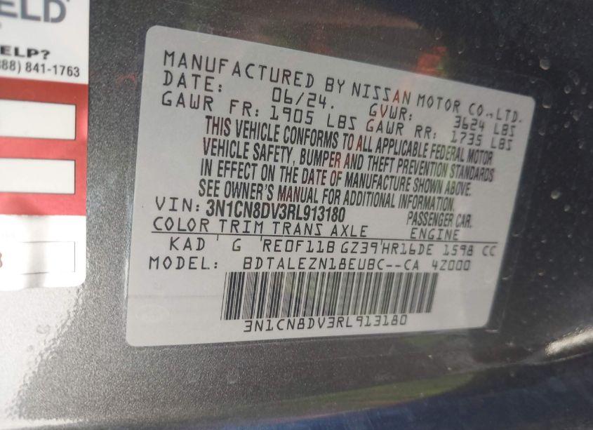 Photo 9 of 2024 Nissan Versa 1.6 S (VIN 3N1CN8DV3RL913180)