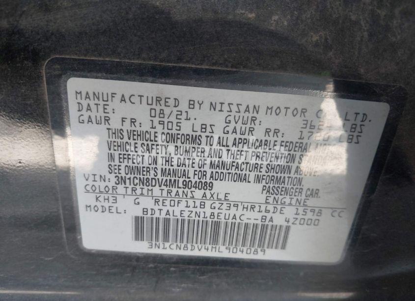 Photo 9 of 2021 Nissan Versa S XTRONIC CVT (VIN 3N1CN8DV4ML904089)