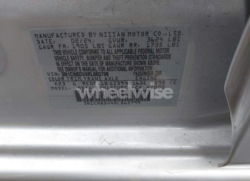 Photo 9 of 2024 Nissan Versa 1.6 S (VIN 3N1CN8DV4RL865799)