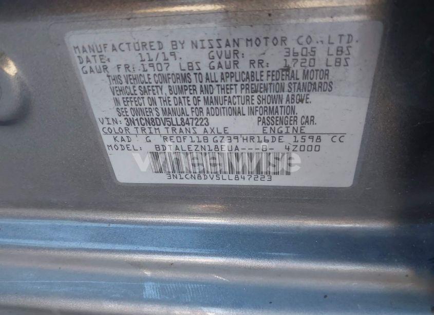 Photo 9 of 2020 Nissan Versa S XTRONIC CVT (VIN 3N1CN8DV5LL847223)