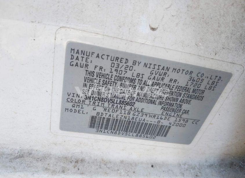 Photo 9 of 2020 Nissan Versa S XTRONIC CVT (VIN 3N1CN8DV5LL885602)