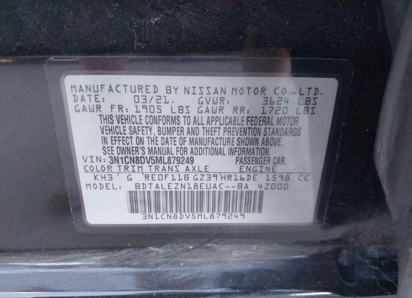Photo 9 of 2021 Nissan Versa S XTRONIC CVT (VIN 3N1CN8DV5ML879249)