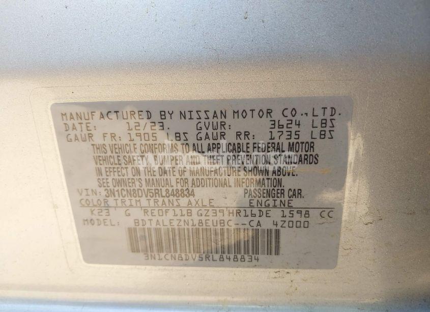 Photo 9 of 2024 Nissan Versa 1.6 S (VIN 3N1CN8DV5RL848834)
