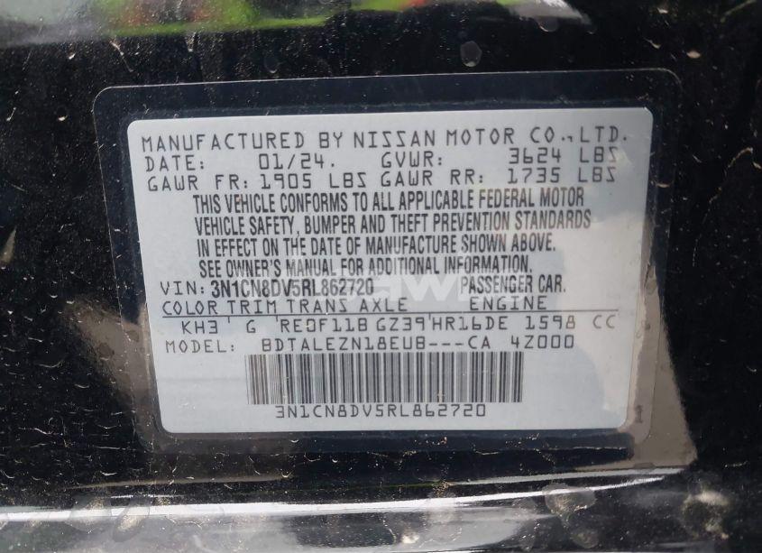 Photo 9 of 2024 Nissan Versa 1.6 S (VIN 3N1CN8DV5RL862720)