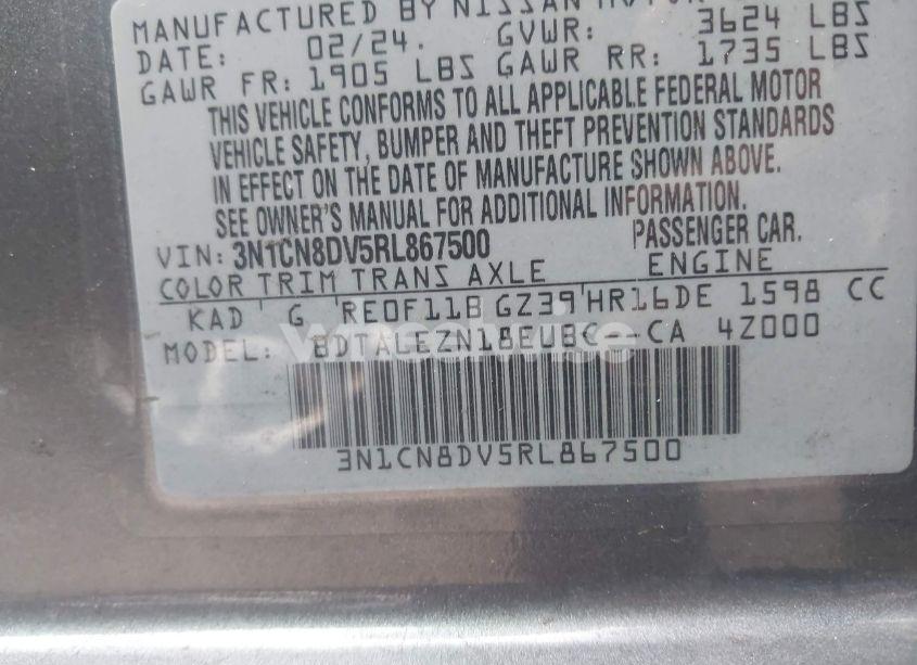 Photo 9 of 2024 Nissan Versa 1.6 S (VIN 3N1CN8DV5RL867500)