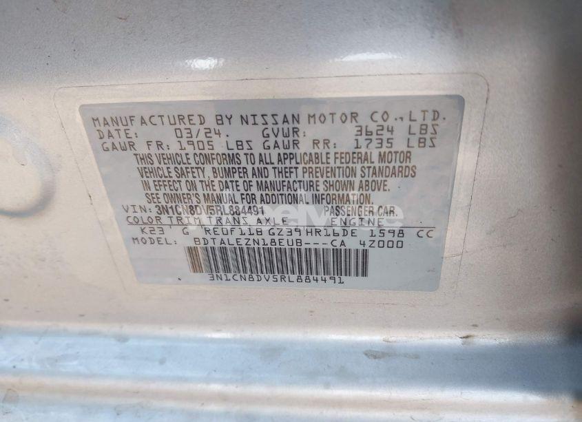 Photo 9 of 2024 Nissan Versa 1.6 S (VIN 3N1CN8DV5RL884491)