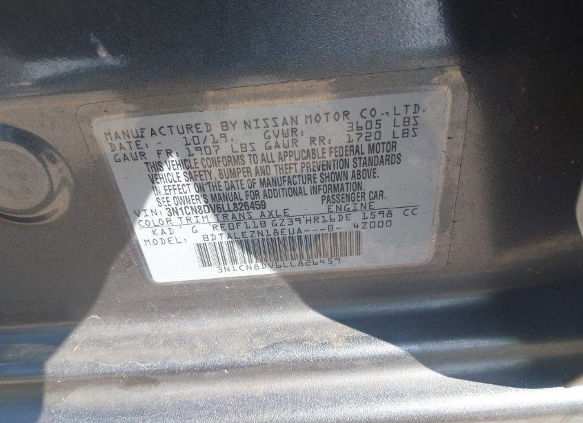 Photo 9 of 2020 Nissan Versa S XTRONIC CVT (VIN 3N1CN8DV6LL826459)