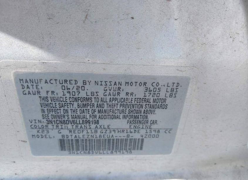 Photo 9 of 2020 Nissan Versa S XTRONIC CVT (VIN 3N1CN8DV6LL899198)