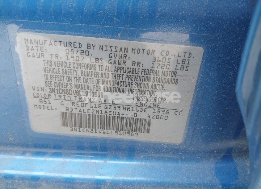 Photo 9 of 2020 Nissan Versa S XTRONIC CVT (VIN 3N1CN8DV6LL910989)